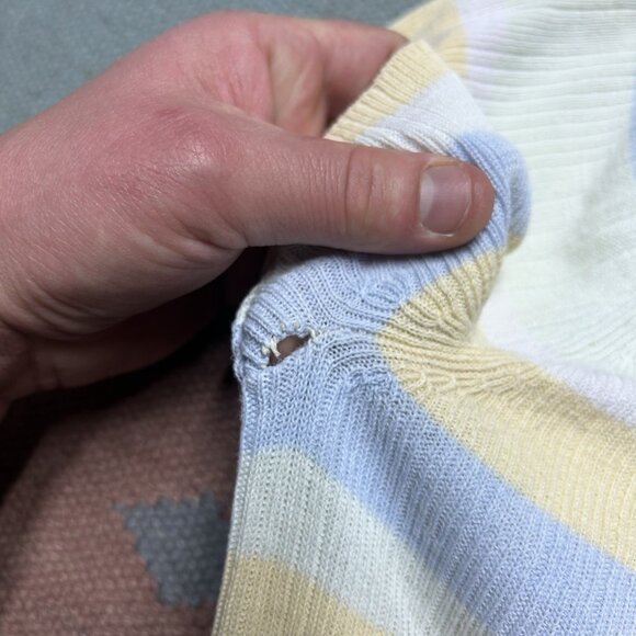 Vintage ribbed polo shirt short sleeve multicolor striped pullover women L/XL - Picture 6 of 12